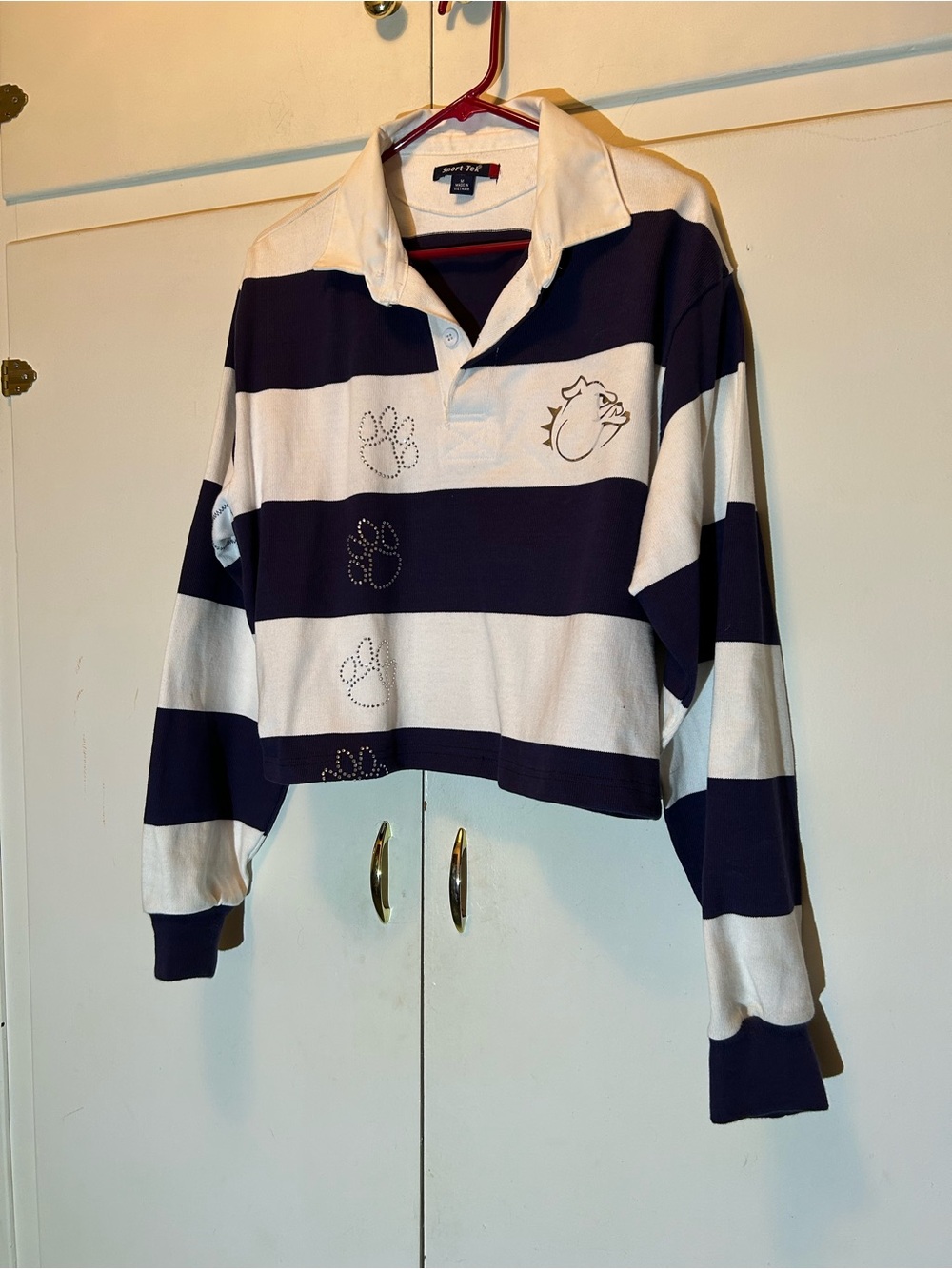 Sport-Tek Navy and Cream Striped Rugby Polo - Picture 2 of 11